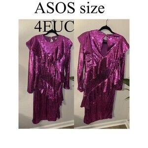 ASOS Pink Sequin Cocktail Party Dress Size 4 Long Sleeve Statement Dress